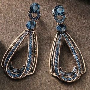Gold & simulated Sapphire Dangle Earrings